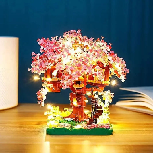 Moonlit Heaven Sakura Tree Sanctuary Light Up DIY Block Toy Game Set