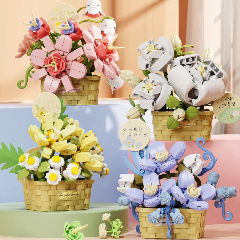 Moonlit Heaven Basket of Ice Kingdom Blooms Block Toy DIY Set