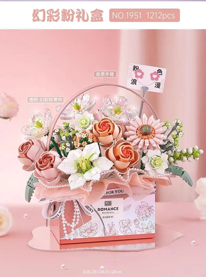 Moonlit Heaven Pink Eternal Jewel Rose Bouquet Block Toy Game Set