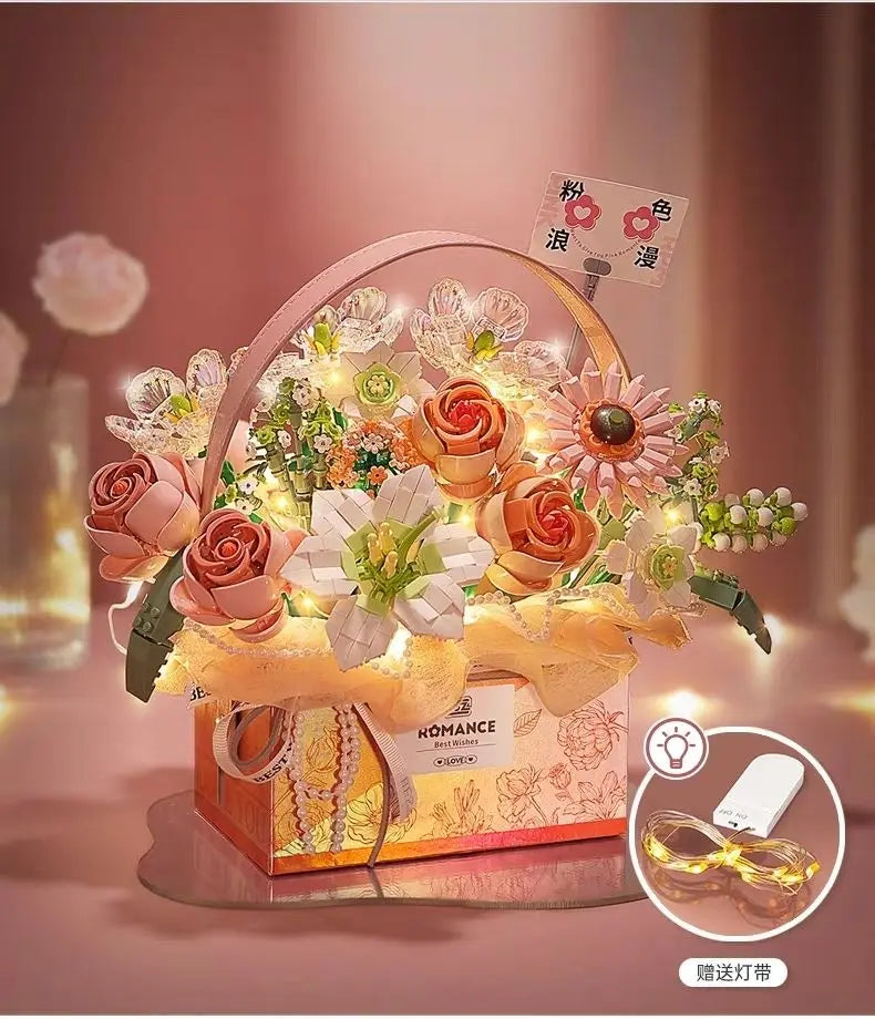 Moonlit Heaven Pink Eternal Jewel Rose Bouquet Block Toy Game Set