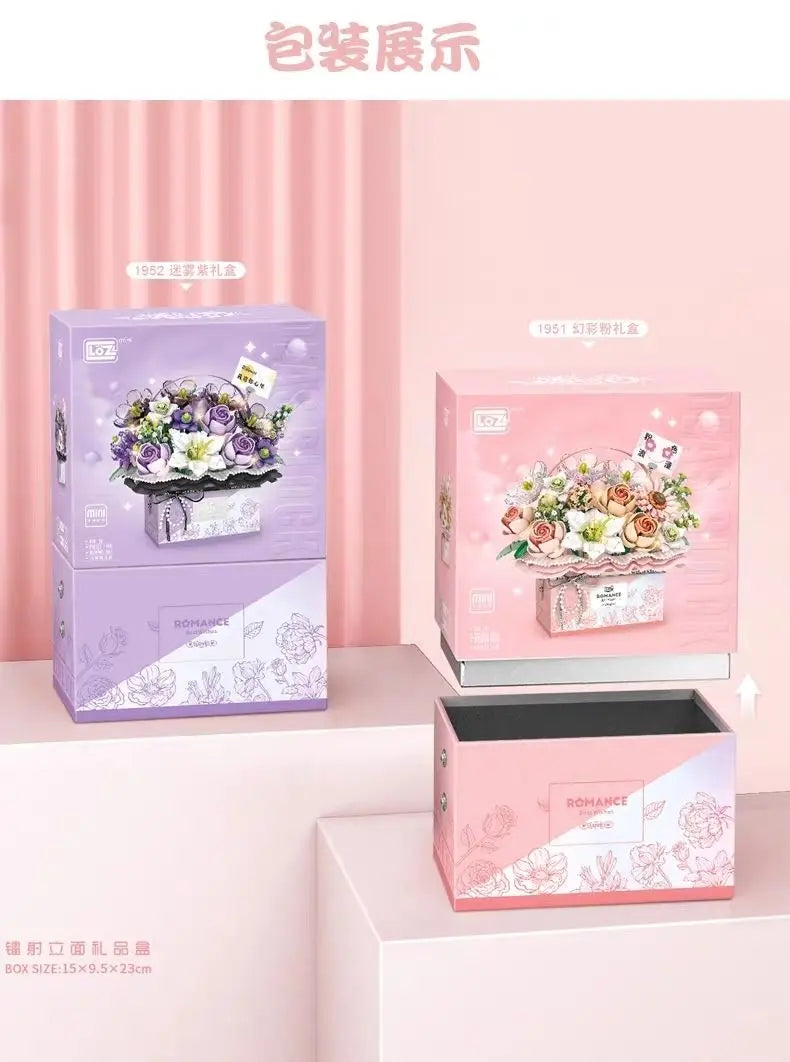 Moonlit Heaven Pink Eternal Jewel Rose Bouquet Block Toy Game Set