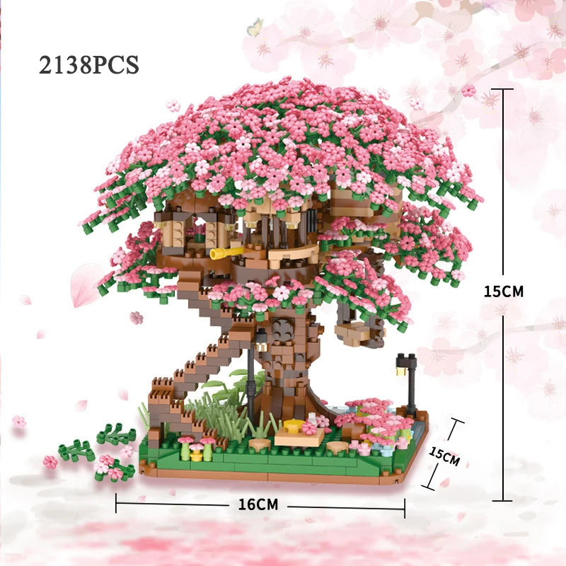 Moonlit Heaven Sakura Tree Sanctuary Light Up DIY Block Toy Game Set