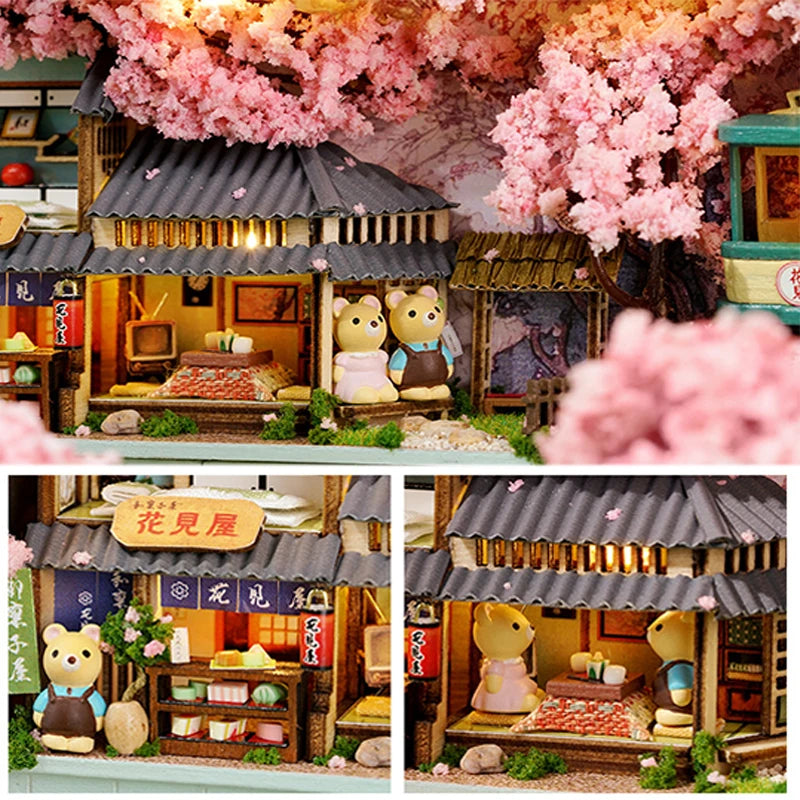 Moonlit Heaven Two Bears in Love at Sakura Station Game DIY Mini Model Set Toy Kit
