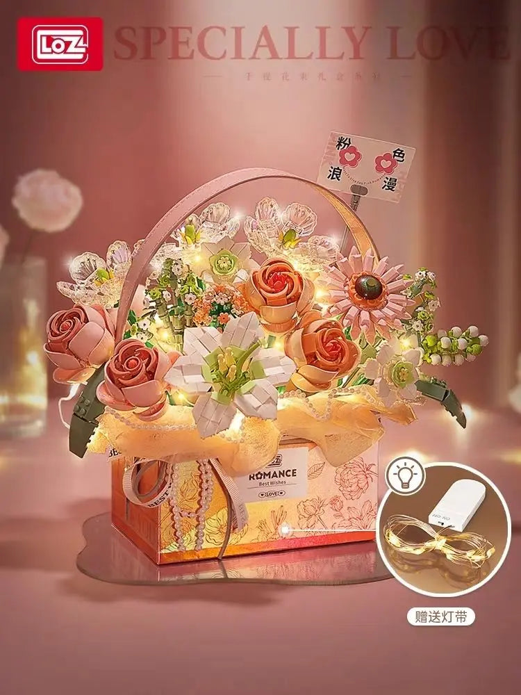 Moonlit Heaven Pink Eternal Jewel Rose Bouquet Block Toy Game Set