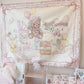 Pastel Ribbon Bunny and Teddy Shabby Chic Cottagecore Fairycore Princesscore Coquette Kawaii Wall Art Tapestry Decor