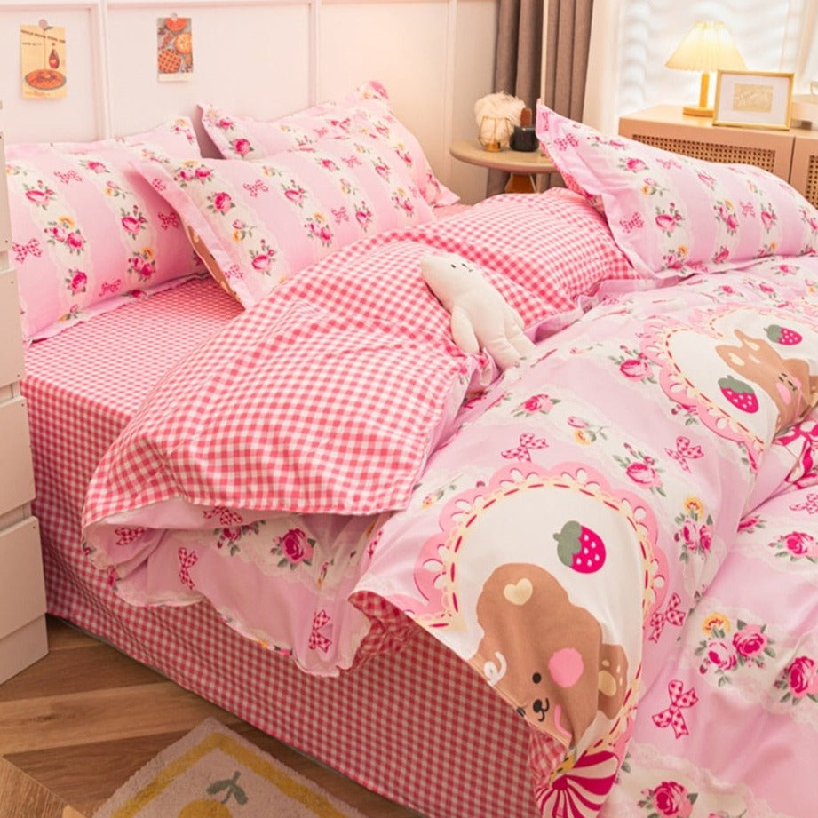 Candied Roses and Teddy Bears Cottagecore Fairycore Princesscore Shabby Chic Coquette Kawaii Bedding