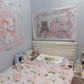 Rosy Bunny and Teddy's Playtime Shabby Chic Cottagecore Fairycore Princesscore Coquette Kawaii Wall Art Tapestry Decor