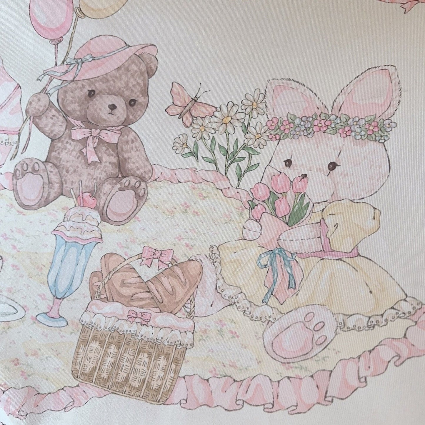 Pastel Ribbon Bunny and Teddy Shabby Chic Cottagecore Fairycore Princesscore Coquette Kawaii Wall Art Tapestry Decor