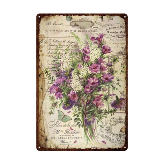 Lavender Sprigs and Rose Petals Cottagecore Metal Wall Art - Moonlit Heaven
