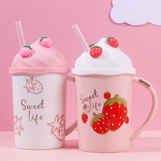 Stawberries and Cream Fairycore Cottagecore Mug Cup - Moonlit Heaven