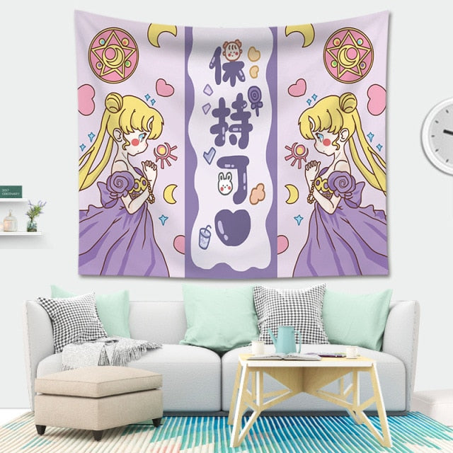 Colorful Scenes Fairycore Cottagecore Wall Art Tapestry - Moonlit Heaven