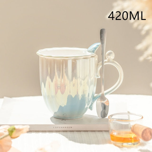 Pearlescent Kingdom of the Merfolk Fairycore Princesscore Cottagecore Mug Cup with Optional Dish and Stirrer