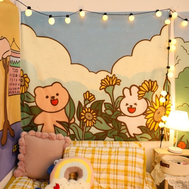 Trading at the Market Fairycore Cottagecore Wall Art Tapestry